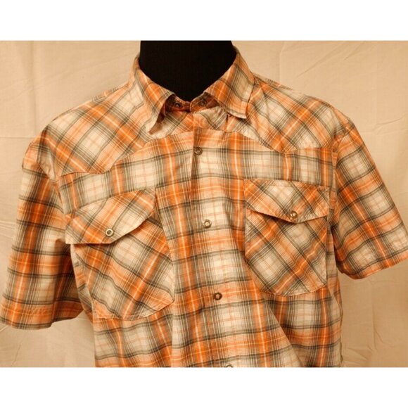 Magellan Fish Gear Mag Wick Mens Large Plaid Orange Metal Snap Vented Hike Shirt - Picture 2 of 12
